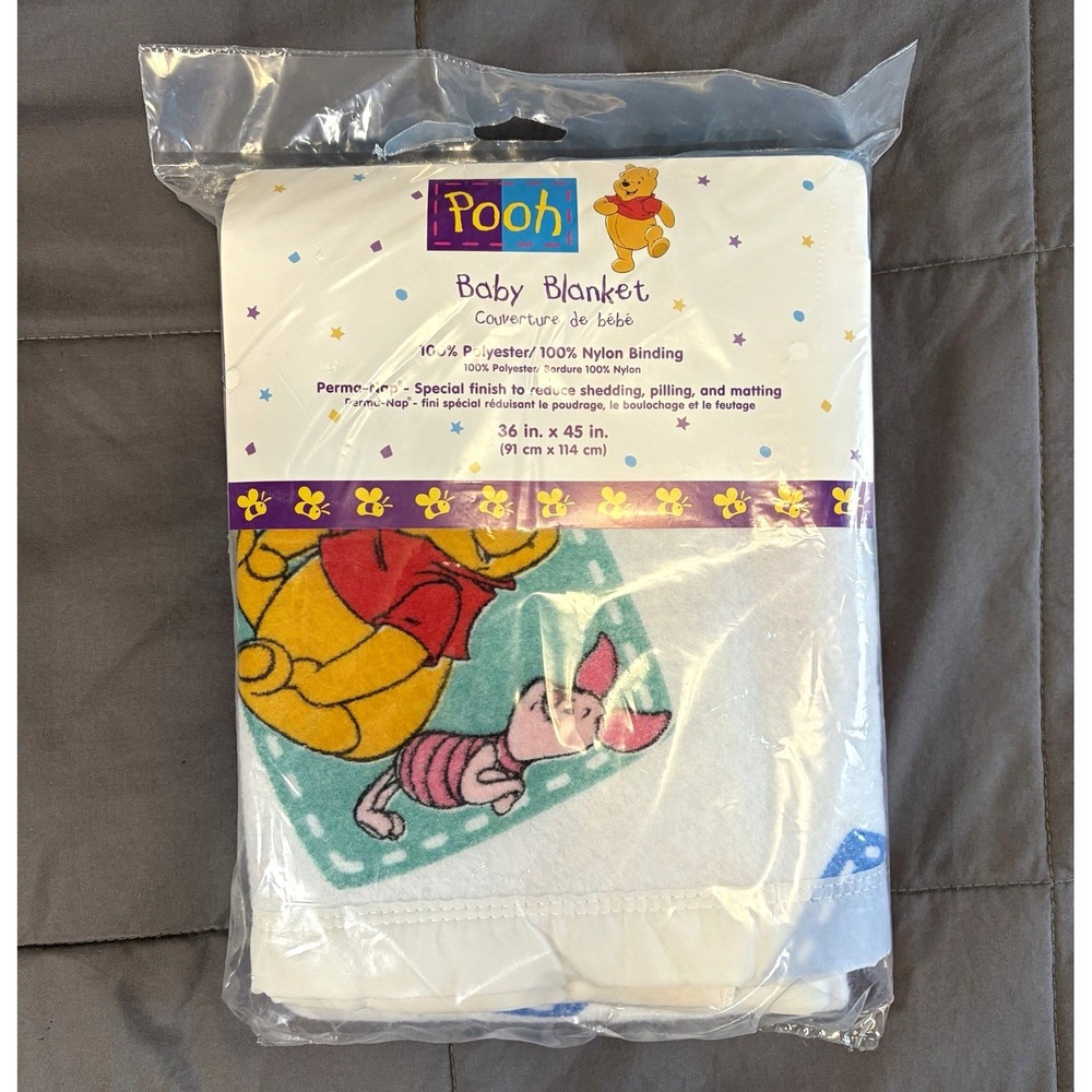 NOS Winnie Pooh Satin Trim Baby Blanket Nostalgia VTG Kidcore 90s Y2K Cute New